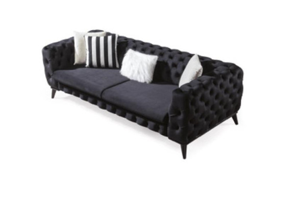 Ensemble de canapés Canapé 3+3+1 places Chesterfield noir Fauteuil d'ameublement