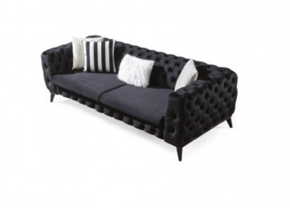 Canapé 3 places Noir Mobilier de luxe Canapé-lit Chesterfield Lit 3 places
