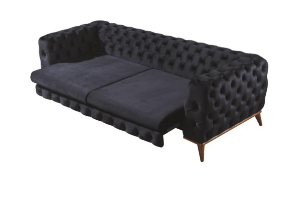 Canapé 3 places Noir Mobilier de luxe Canapé-lit Chesterfield Lit 3 places