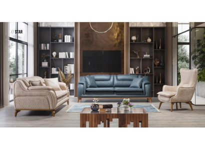 Ensemble de canapé 3+3+1 places Fauteuil bleu Canapé en cuir de luxe Style occidental de meubles de canapé