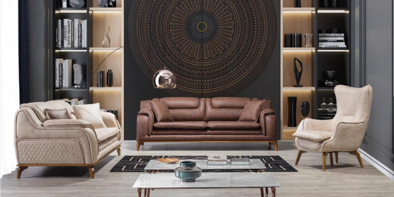 Canapé Marron 3 Places Salon Design Classique Style Italien de Luxe 3 Places