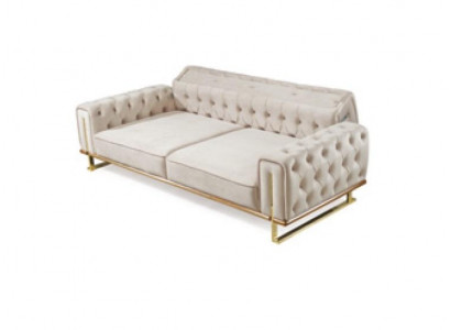 Canapé beige 3 places Salon Design de luxe Chesterfield italien