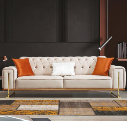 Canapé beige 3 places Salon Design de luxe Chesterfield italien