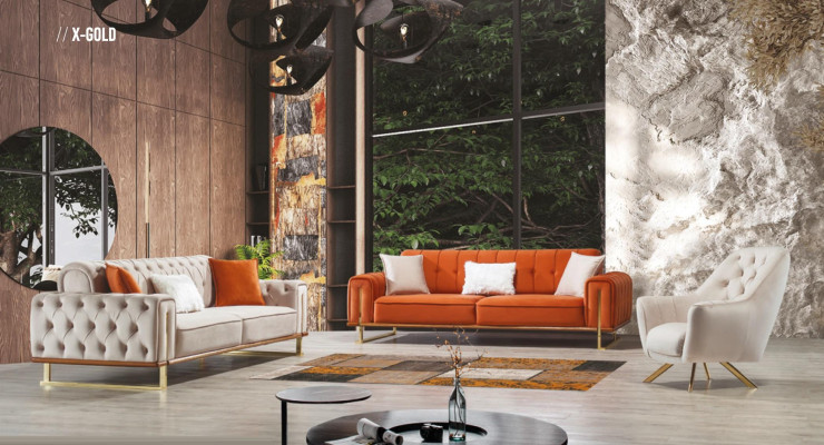 Canapé Orange 3 places Salon Luxe Chesterfield Italien