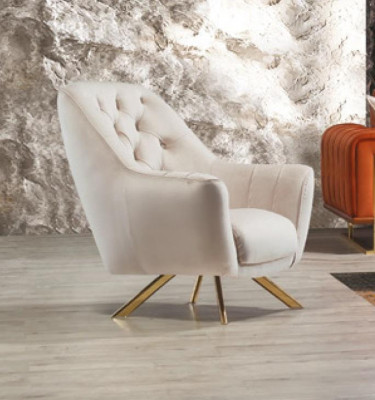 Fauteuil 1 place Beige Chesterfield Design de Luxe Fauteuil 1 place Tissu