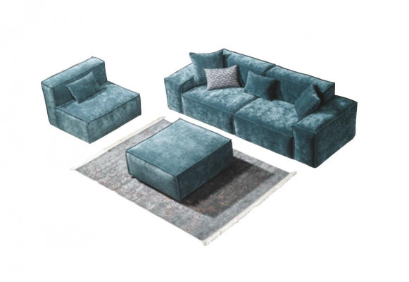 Ensemble de canapés Cube Mobilier xxl 3+1 places Bleu Fauteuil Tabouret de salon
