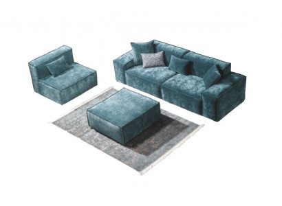 Ensemble de canapés Cube Mobilier xxl 3+1 places Bleu Fauteuil Tabouret de salon