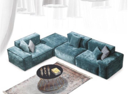 Canapé d'angle en forme de L Bleu e Paysage de vie Design Canapés Meubles Canapé Canapé