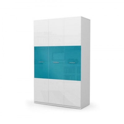 Armoire Chambre Armoires Polyvalentes Bois 3 portes Bleu Nouveau