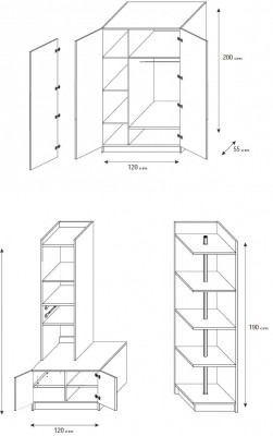 Armoire Chambre Armoires Polyvalentes Bois 3 portes Bleu Nouveau