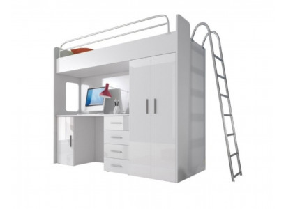 Lit superposé double blanc Lit superposé en bois pour filles Bureau brillant Armoire nouvel