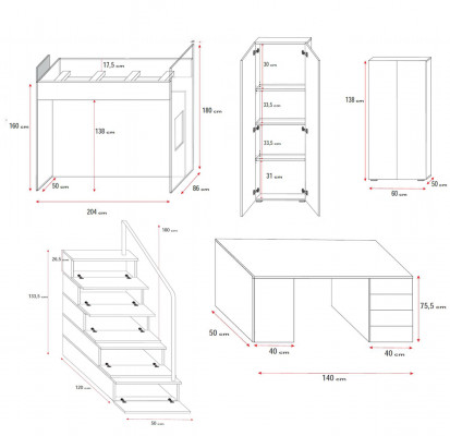 Lit superposé double Table noire Armoire Lit superposé multifonction Lits superposés pour enfants