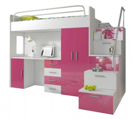 Lit superposé Lit superposé Lit Lit enfant Lit de jeunesse Lit mezzanine Rosa Chambre d'enfants