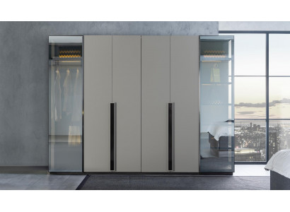 Armoire de chambre élégante avec des façades transparentes en verre
