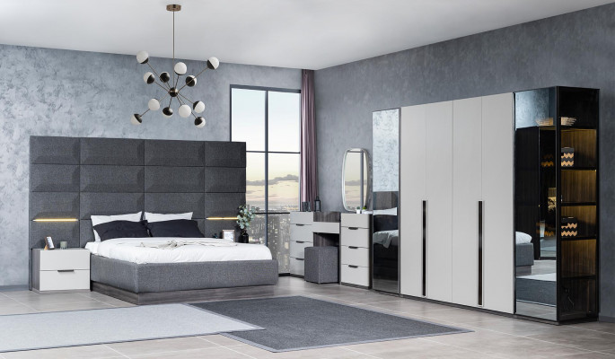 Ensemble complet de meubles de chambre à coucher Lit 2x Table de chevet Coiffeuse Miroir 5pcs nouveau