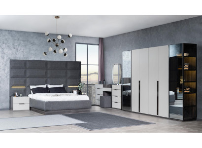 Ensemble complet de meubles de chambre à coucher Lit 2x Table de chevet Coiffeuse Miroir 5pcs nouveau