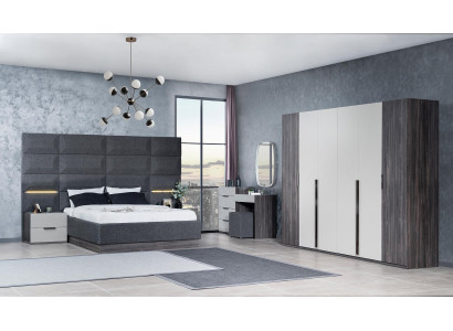 Chambre Lit Table de chevet Armoire Commode avec miroir Ensemble de meubles 5 pièces