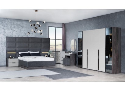 Chambre Lit Table de chevet Armoire Commode avec Miroir Mobilier Bois Luxe