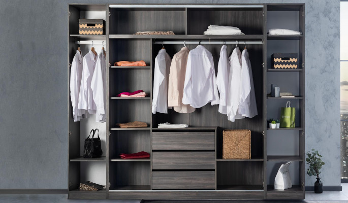 Chambre Lit Table de chevet Armoire Commode avec Miroir Mobilier Bois Luxe