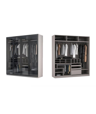 Ensemble de chambre gris clair Meuble complet Lit Armoire Tables de chevet 7 pièces