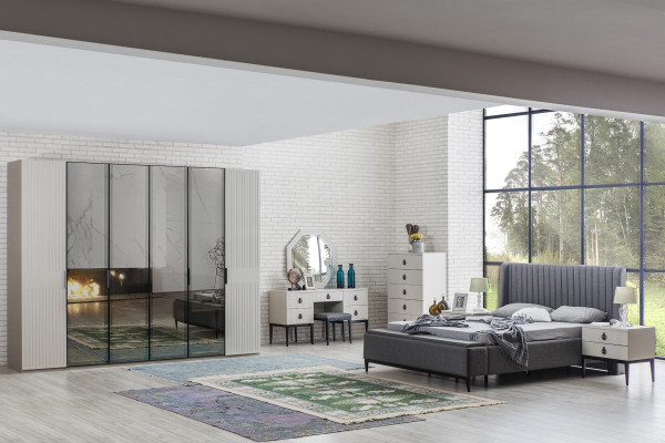 Design de lit Lit double Lits Rembourrages Meubles de chambre Cadre de lit Hôtel Gris