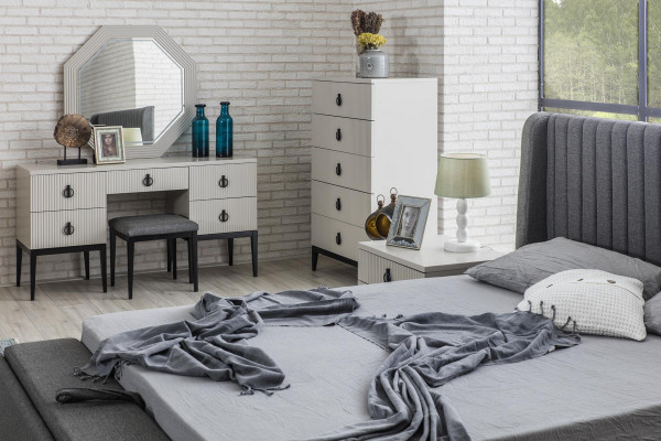Coiffeuse avec miroir Gris Design de chambre Tabouret de console neuf
