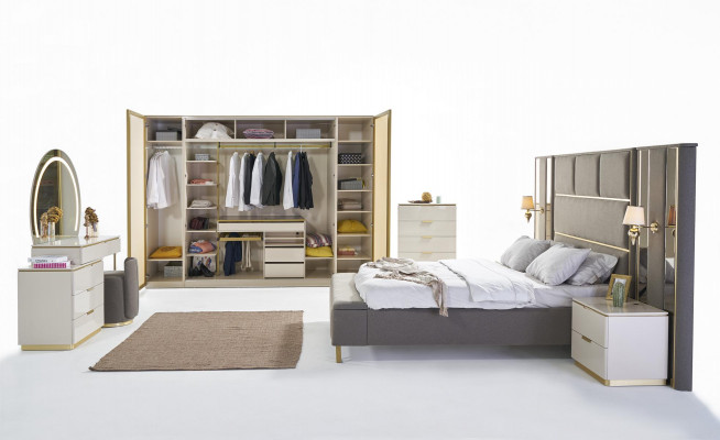 Taupe revêtement de lit Lit double Bois Mobilier de chambre à coucher Hôtel Tapisserie 180x200