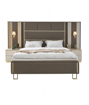 Taupe revêtement de lit Lit double Bois Mobilier de chambre à coucher Hôtel Tapisserie 180x200