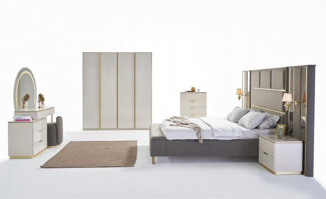 Taupe revêtement de lit Lit double Bois Mobilier de chambre à coucher Hôtel Tapisserie 180x200