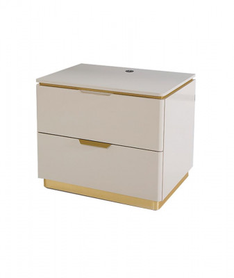 Ensemble de chambre à coucher complet de luxe Beige Or Commode Lit Table de chevet 7 pièces. briller