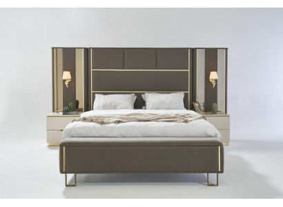 Lit double Lit double 2x Tables de chevet Bois Design Lits Chambre Literie Ensemble de 3 pièces