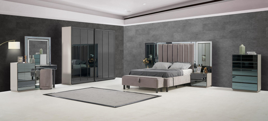 Lits Design Lit Rembourrage Chambre d'hôtel Design Lit double Métal Taupe neuf