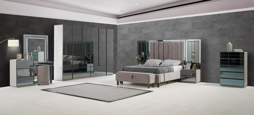 Chambre de luxe Ensemble complet de 8 pièces Mobilier de chambre Lit Table de chevet Armoire nouveau