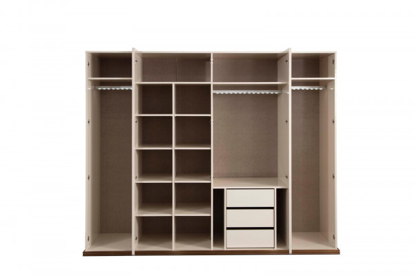 Six armoires à portes, armoires beige, meubles en bois, armoire en bois.