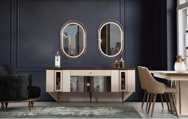 Buffet Salon Salle à manger Bois Métal Commodes Beige