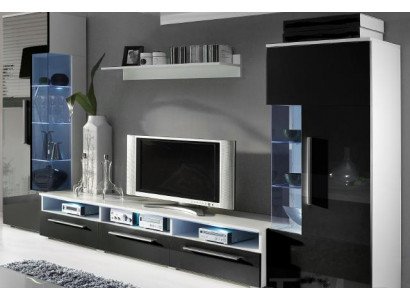 Unité murale de designer, meuble TV, buffet TV, 2 vitrines, armoire d'extension, salon mural nouvel