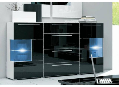Commode de designer Vitrine en verre Buffet Meuble haut Armoire Commode laquée LED en verre
