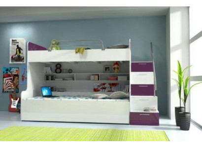 Lit superposé double Lit superposé Lit Lit pour enfants Lit pour jeunes Lit mezzanine neuf Violet/Blanc