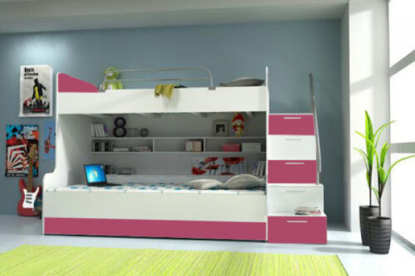 Lit superposé superposé Lit Lit pour enfants Lit pour jeunes Lit mezzanine B003 Rose/Blanc