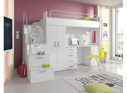 Lit superposé double Lits superposés Lit double Lit pour jeunes Lits avec armoire Table RAJ4w