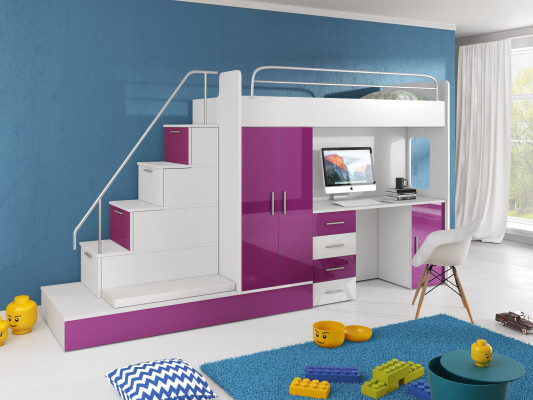 Chambre de jeunes Lit Lit superposé double Lit superposé Bureau Armoire RAJ 5S
