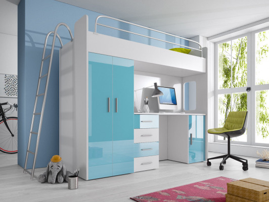 Lit superposé double LIT SUPERPOSÉ Lit superposé avec bureau + armoire - RAJ 4D VIOLET