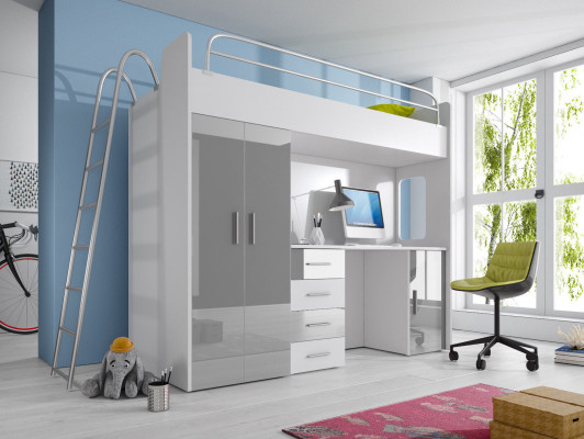 Lit superposé BUNK BETT Lit superposé Bureau + Armoire - RAJ 4D Noir