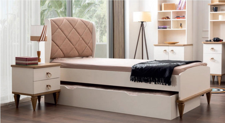 Ensemble de chambre de jeunes unisexe avec lit, table de chevet, étagère, table 5 pièces. nouveau