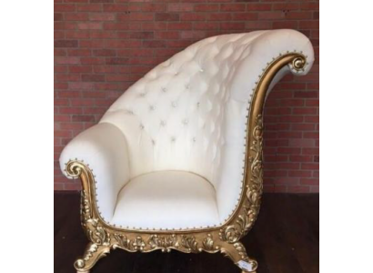 Fauteuil trône royal en velours style antique Chesterfield 1 place rembourré en velours