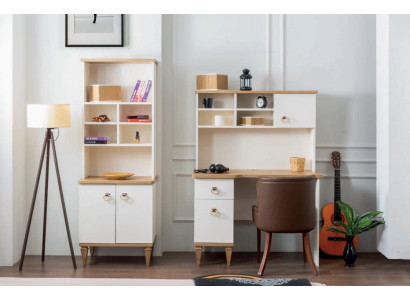 Ensemble de bureau comprenant un bureau beige et une bibliothèque, bureau de secrétaire, design 2 pièces. nouveau.
