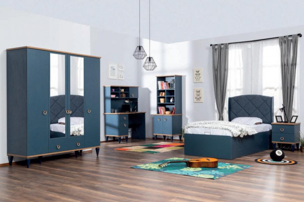 Ensemble de garde-robe de chambre bleue pour jeunes, mobilier de chambre d'adolescent, nouvelle garde-robe