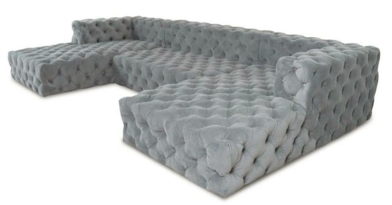 Canapé en U Chesterfield Gris XXL Grand Canapés en Tissu De Luxe Rembourrage de Meubles