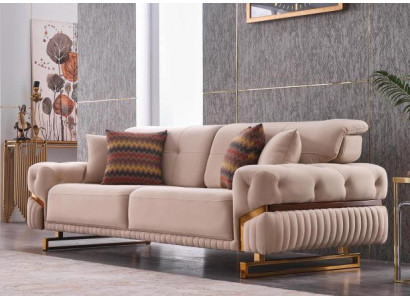 Canapé trois places beige en acier inoxydable pour le salon, canapé en textile de luxe