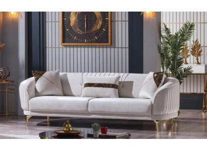 Canape trois places rembourre de meubles de luxe en velours en acier inoxydable blanc